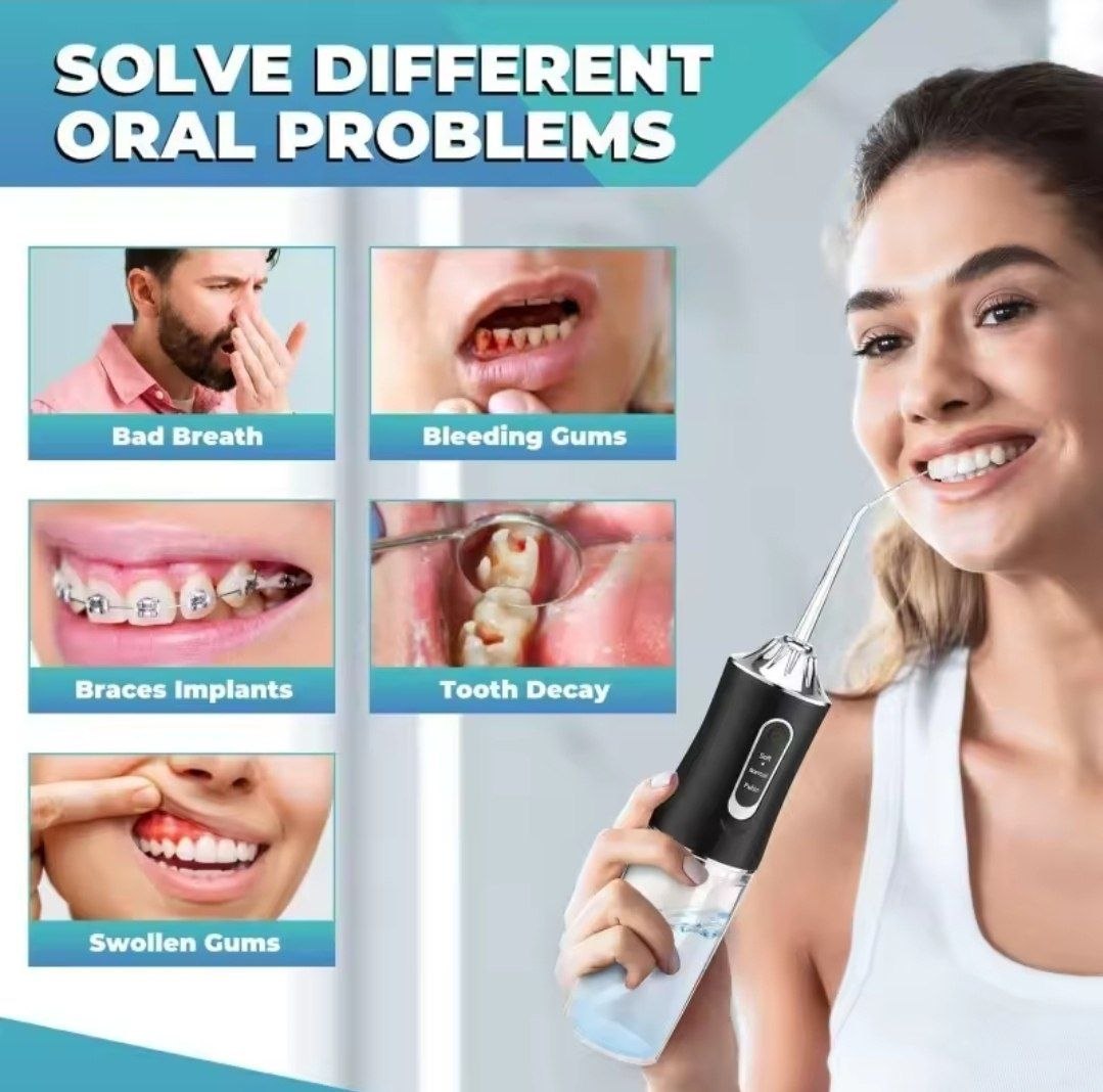 Hydropulseur Dentaire Portatif 3 Modes – Irrigateur Buccal Sans Fil (Jet Dentaire)/خيط الأسنان المائي المحمول 3 درجات – تنظيف عميق وحماية شاملة للثسة والأسنان