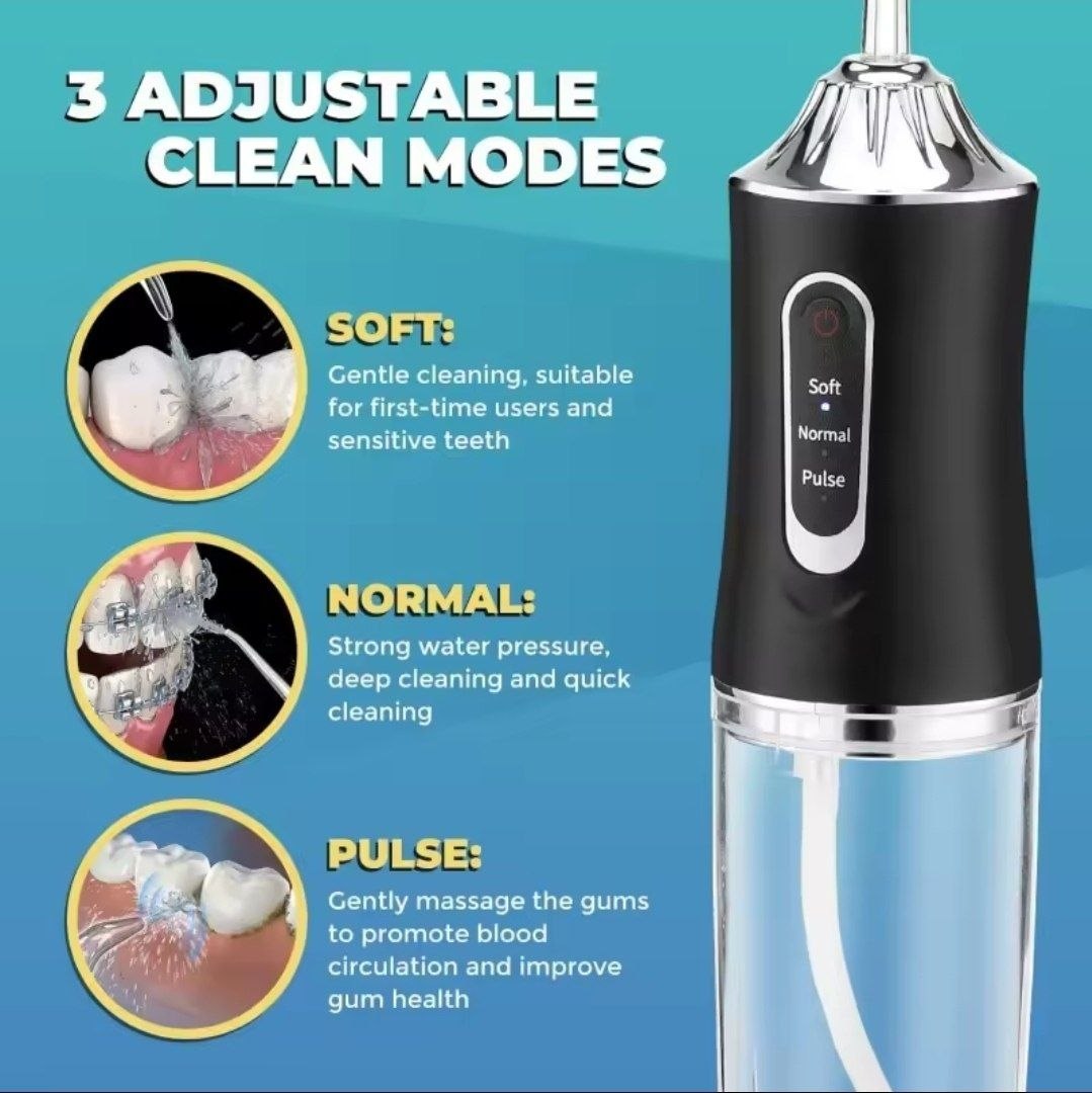 Hydropulseur Dentaire Portatif 3 Modes – Irrigateur Buccal Sans Fil (Jet Dentaire)/خيط الأسنان المائي المحمول 3 درجات – تنظيف عميق وحماية شاملة للثسة والأسنان