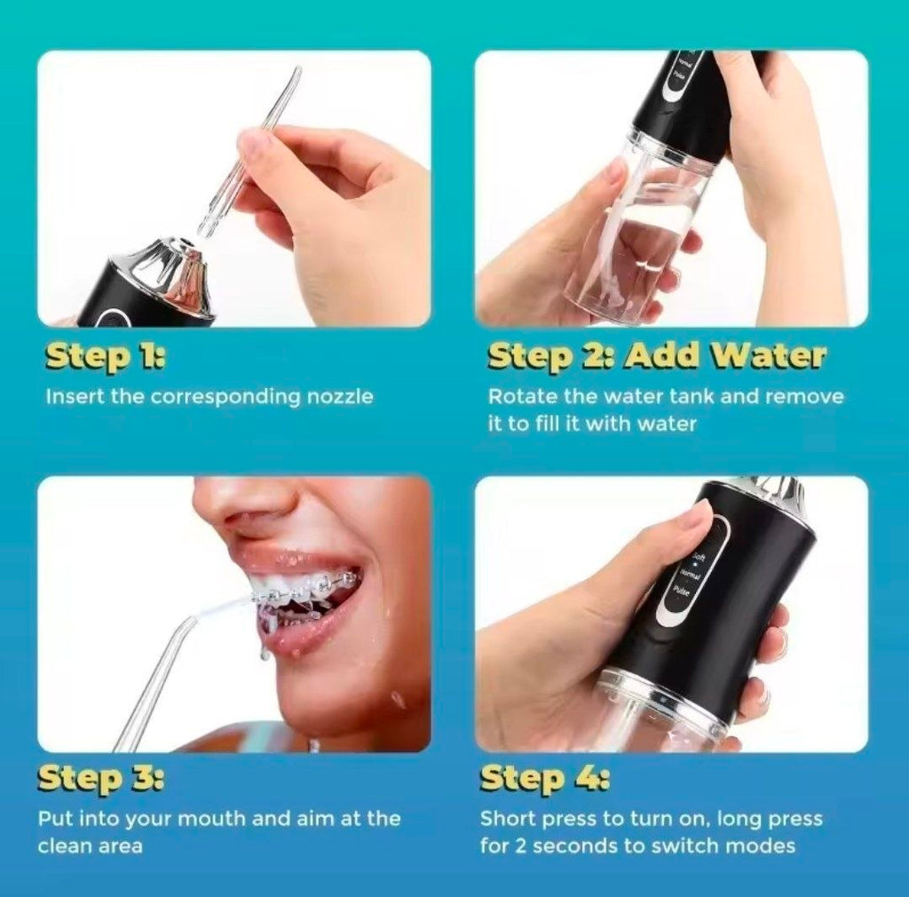 Hydropulseur Dentaire Portatif 3 Modes – Irrigateur Buccal Sans Fil (Jet Dentaire)/خيط الأسنان المائي المحمول 3 درجات – تنظيف عميق وحماية شاملة للثسة والأسنان