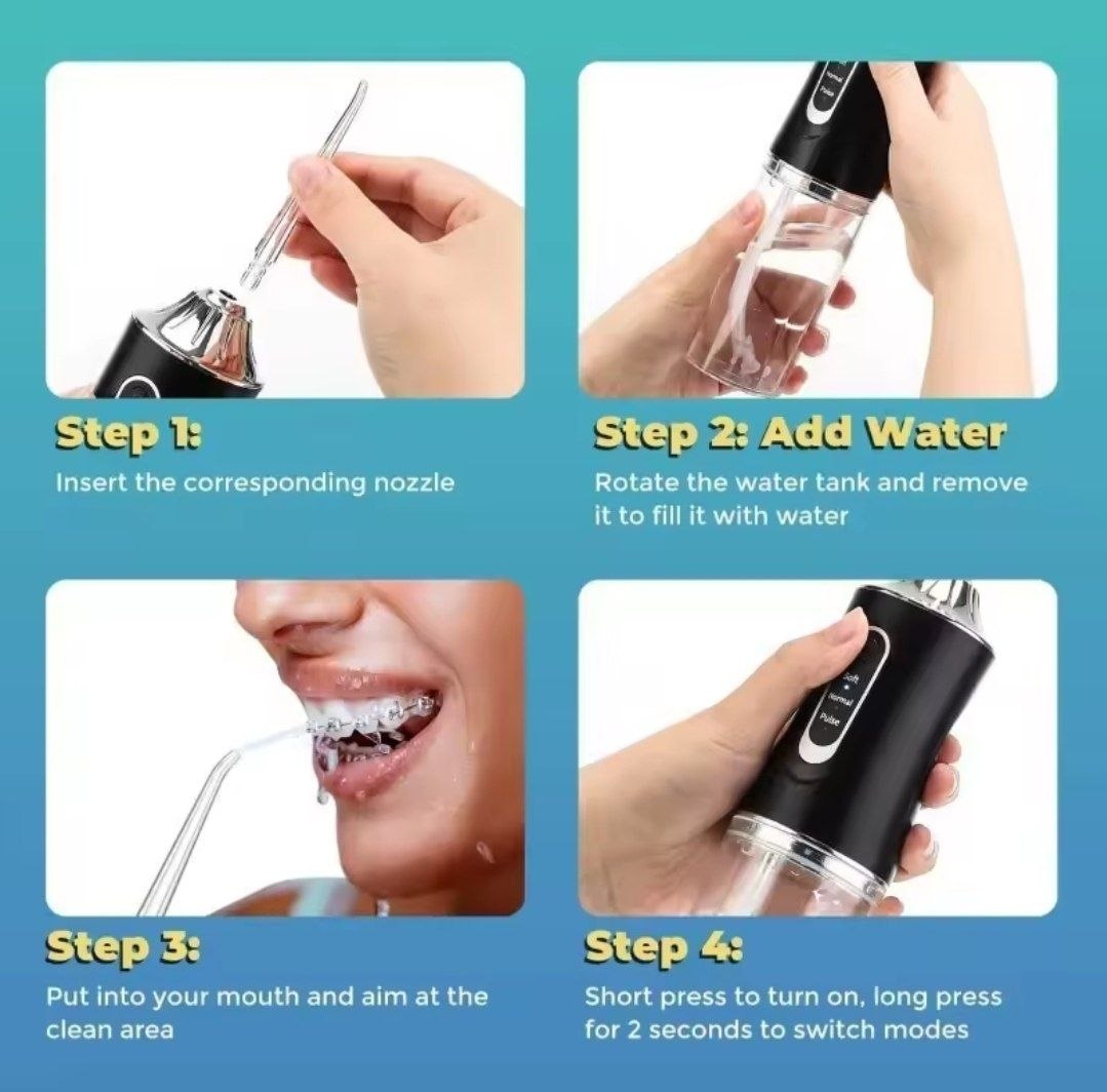 Hydropulseur Dentaire Portatif 3 Modes – Irrigateur Buccal Sans Fil (Jet Dentaire)/خيط الأسنان المائي المحمول 3 درجات – تنظيف عميق وحماية شاملة للثسة والأسنان